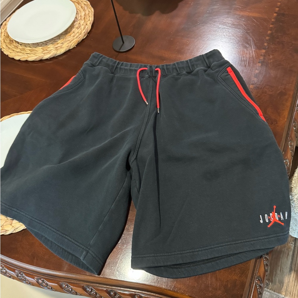Jordan Black and Red Athletic Shorts with Elastic Waistband